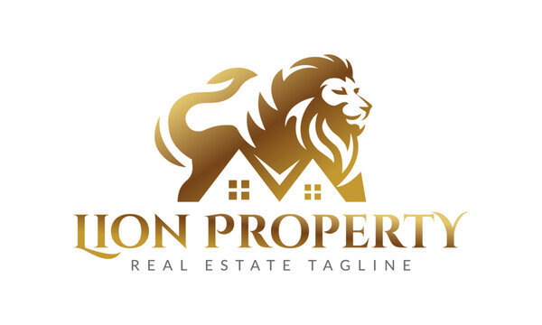 Royal King Lion Property Real Estate Logo Design Vector Icon Symbol Illustrations, a multifunctional logo that can be used in many house home housing business companies. It is ready to print.