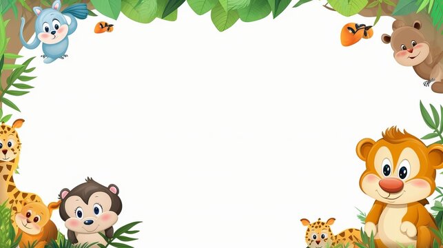 vector border template design with cute animals, generative ai