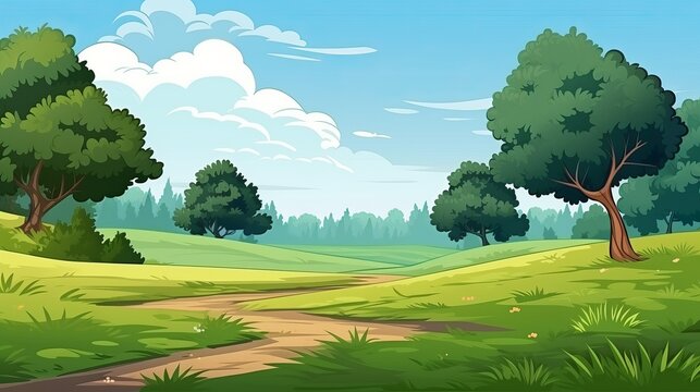 forest scene with various forest trees vector style, Generative ai