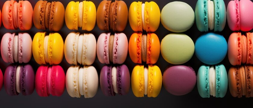 Colorful sweet macarons. A colorful and delicious dessert for a wonderful treat. Generative AI