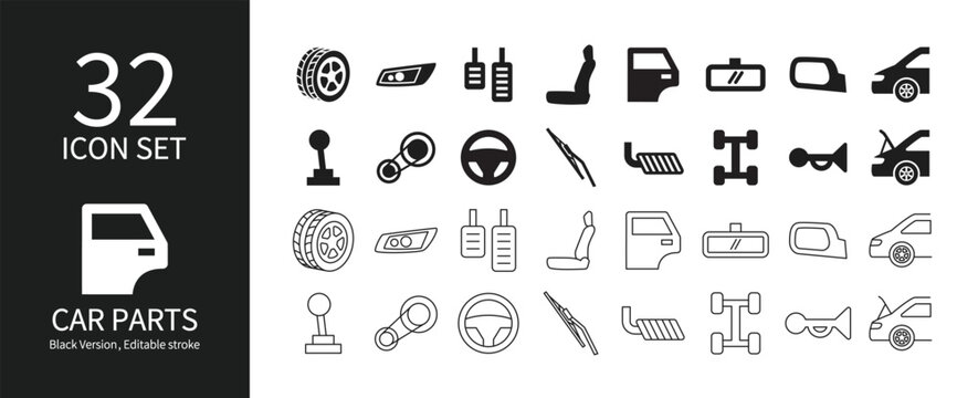 Various car part icon sets