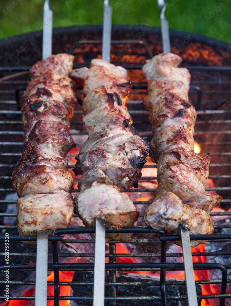 Wall mural grilled marinated pork meat skewers