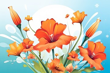 Fototapeta na wymiar Colorful Vibrant Hand Drawn Radiant Unique Flowers Graphic Illustration Art