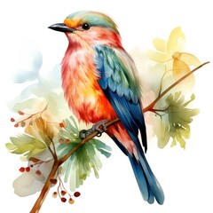 watercolor parrot in tropical leaves isolated on white, AI Generated