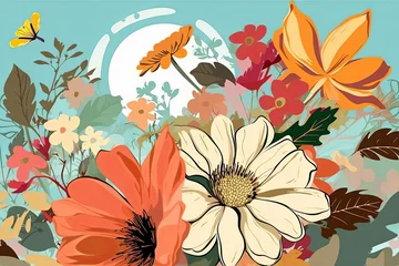Foto op Plexiglas Colorful Vibrant Hand Drawn Radiant Unique Flowers Graphic Illustration Art © AberrantRealities