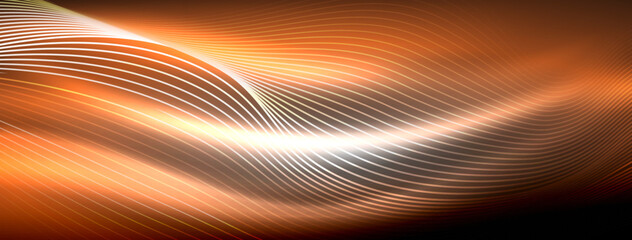 Obraz premium Glowing neon wave abstract background - vibrant, luminescent waves pulsate in a captivating and electrifying display