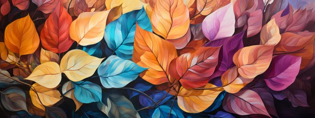 Foto op Canvas rainbow colors Painted leaves.generative ai © JKLoma