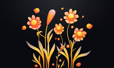 Colorful Vibrant Hand Drawn Radiant Unique Flowers Graphic Illustration Art
