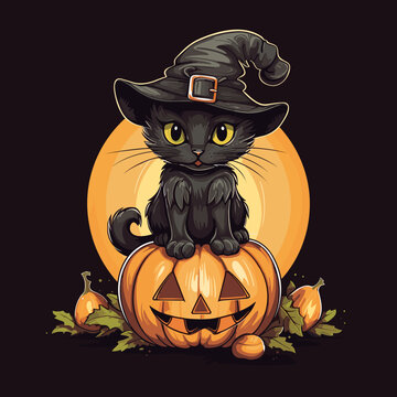 Halloween Cat With Pumpkin