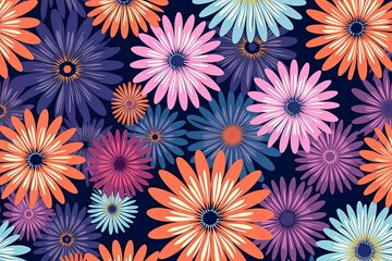 Fototapeta na wymiar Colorful Vibrant Hand Drawn Unique Flowers Graphic Illustration Background