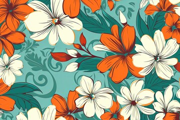 Colorful Vibrant Hand Drawn Unique Flowers Graphic Illustration Background