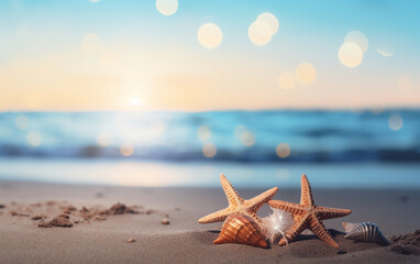 Fototapeta premium Summer beach background shot in bokeh style