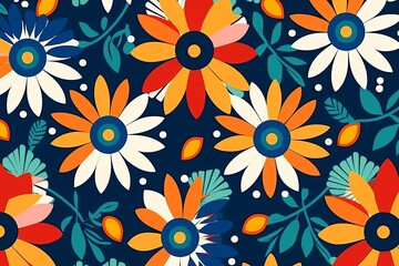 Fototapeta premium Colorful Vibrant Hand Drawn Unique Flowers Graphic Illustration Background