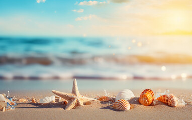 Fototapeta na wymiar Summer beach background shot in bokeh style