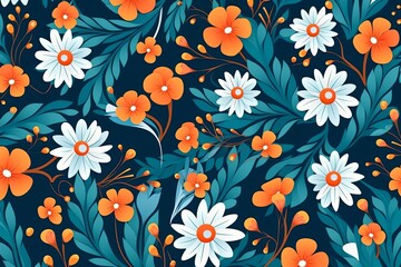 Obraz premium Colorful Vibrant Hand Drawn Unique Flowers Graphic Illustration Background
