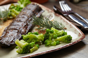fish with vegetables in restaurant