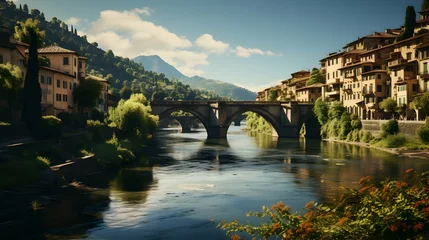 Papier Peint photo Ponte Vecchio View of the town country in Italy, Generated by AI