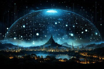 Fototapeta premium Big data consuming the Earth. New Technology and Environment concept.