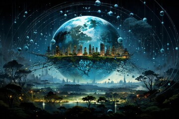Big data consuming the Earth. New Technology and Environment concept.