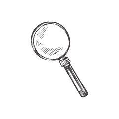 Vector hand-drawn school and office supplies Illustration. Detailed retro style magnifier sketch. Vintage sketch element. Back to School. School essential illustration. Desktop.