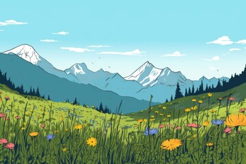 Fototapeta premium Colorized Drawing of a Countryside Flower Meadow