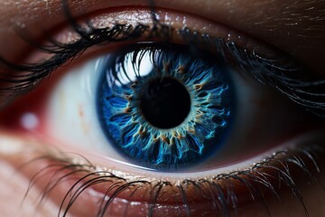 Blue female human eye, extreme macro shot. Beauty eye