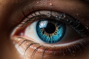 Blue female human eye, extreme macro shot. Beauty eye