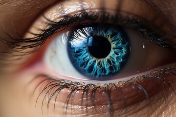 Blue female human eye, extreme macro shot. Beauty eye