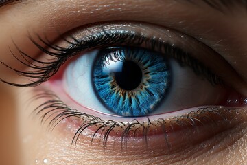 Blue female human eye, extreme macro shot. Beauty eye