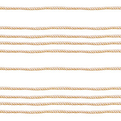 Seamless pattern of rope cords. Hand drawn illustration. Hand painted brown elements on white background. - obrazy, fototapety, plakaty