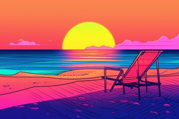 Colorized Drawing of a Tropical Twilight Beachscape