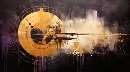 abstract background of hanging wall decor purple gold circle ,Generative Ai