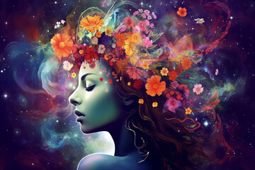 Cosmic Enchanting Infusion Woman Side Profile Graphic
