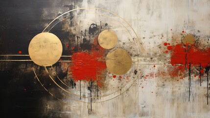 abstract background of hanging wall decor red black gold circle ,Generative Ai