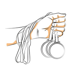 sketch hand holding medal