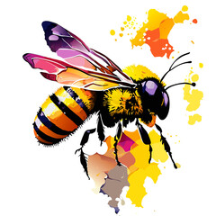 Bee with colorful splashes on a white background. Vector illustration.