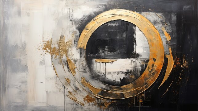 abstract background of hanging wall decor white black gold circle ,Generative Ai