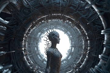Fototapeta premium Cryptic Bizarre Dark Monster Skeleton Background with Otherworldly Design 3D Render