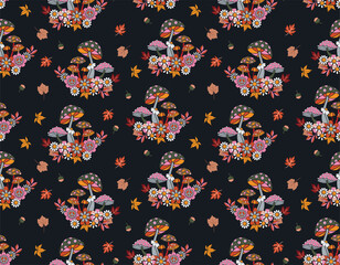Fall/ Autumn Vibe with 70s groovy hippie retro seamless pattern.