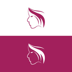 natural beauty salon feminine logo design,women long hair style icon, logo women face on white background,Beauty face abstract logo vector illustration,beautiful girl with a white hairstyle.