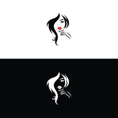 natural beauty salon feminine logo design,women long hair style icon, logo women face on white background,Beauty face abstract logo vector illustration,beautiful girl with a white hairstyle,