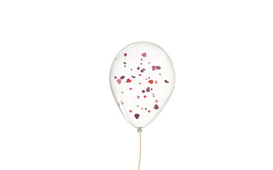 glossy transparent balloon spreaded little sweet hearts in pink red purple upright 3D CAD rendering isolated