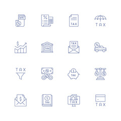 Tax line icon set on transparent background with editable stroke. Containing value, taxes, tax, insurance, tax office, car, savings, balance, online payment, credit card.