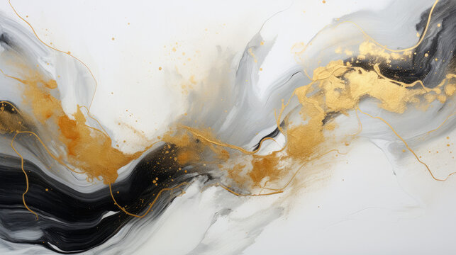 gold white black marble ink abstract art from exquisite original painting for abstract full background, generative AI