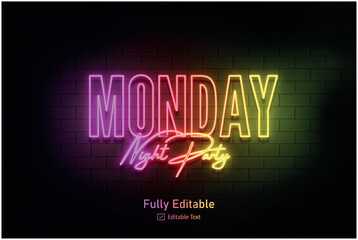Vector neon effect logo for neon text effect and neon light night party editable text effect and night club