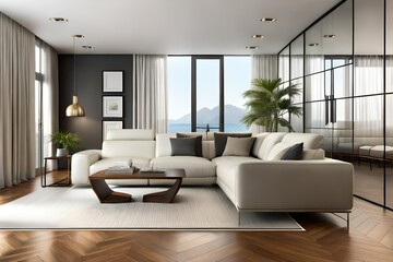 Interior of modern living room with comfortable sofa