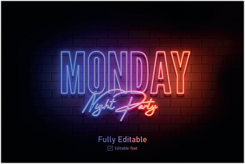 Fototapeta premium Vector neon effect logo for neon text effect and neon light night party editable text effect and night club