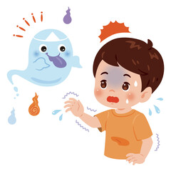 お化けを見て驚く男の子