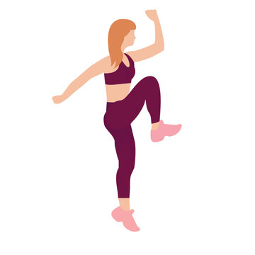 Woman doing sports with fitness clothes, jumping woman illustration, athletic athlete image