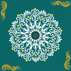 Beautiful Mandala with colorful border and green background